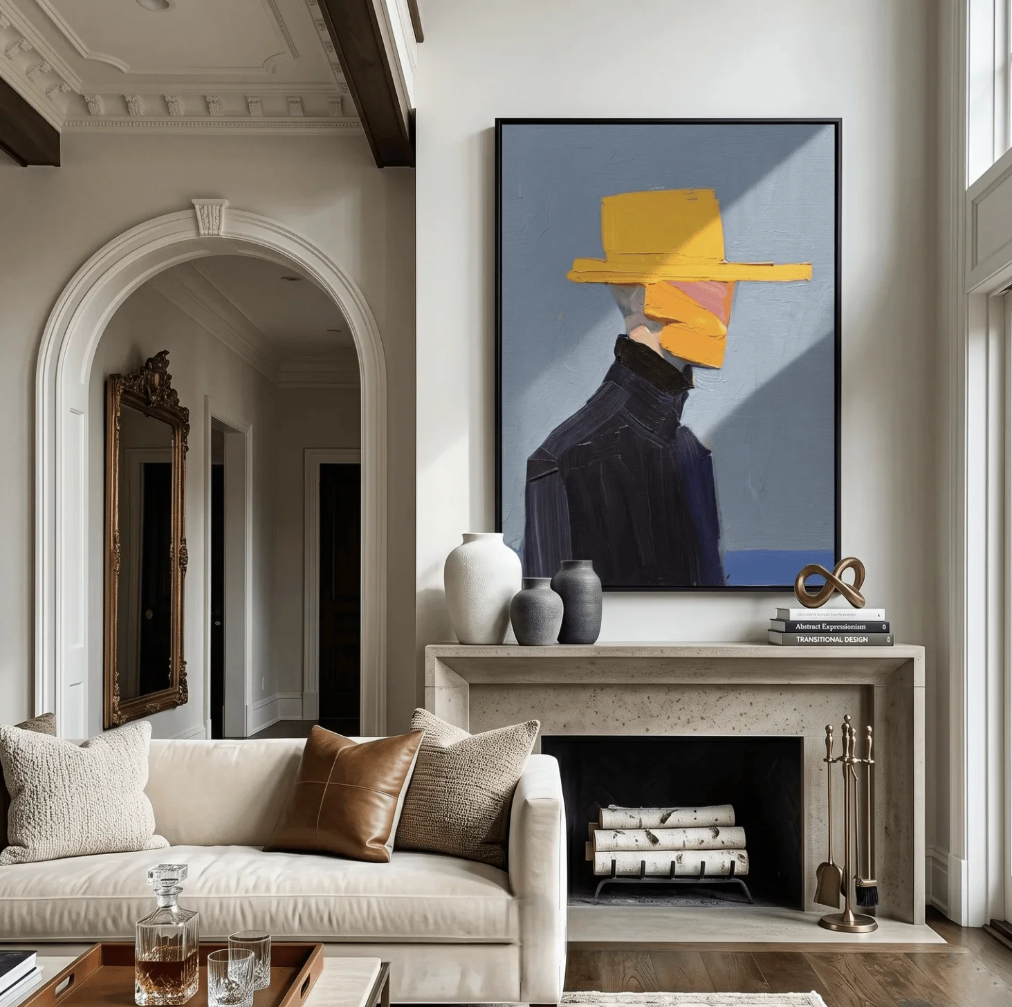 Wall Art Canvas Prints Posters Decor Abstract Man Yellow Hat Textured Painting For Living Room Bedroom Office Cafe Wall Decor