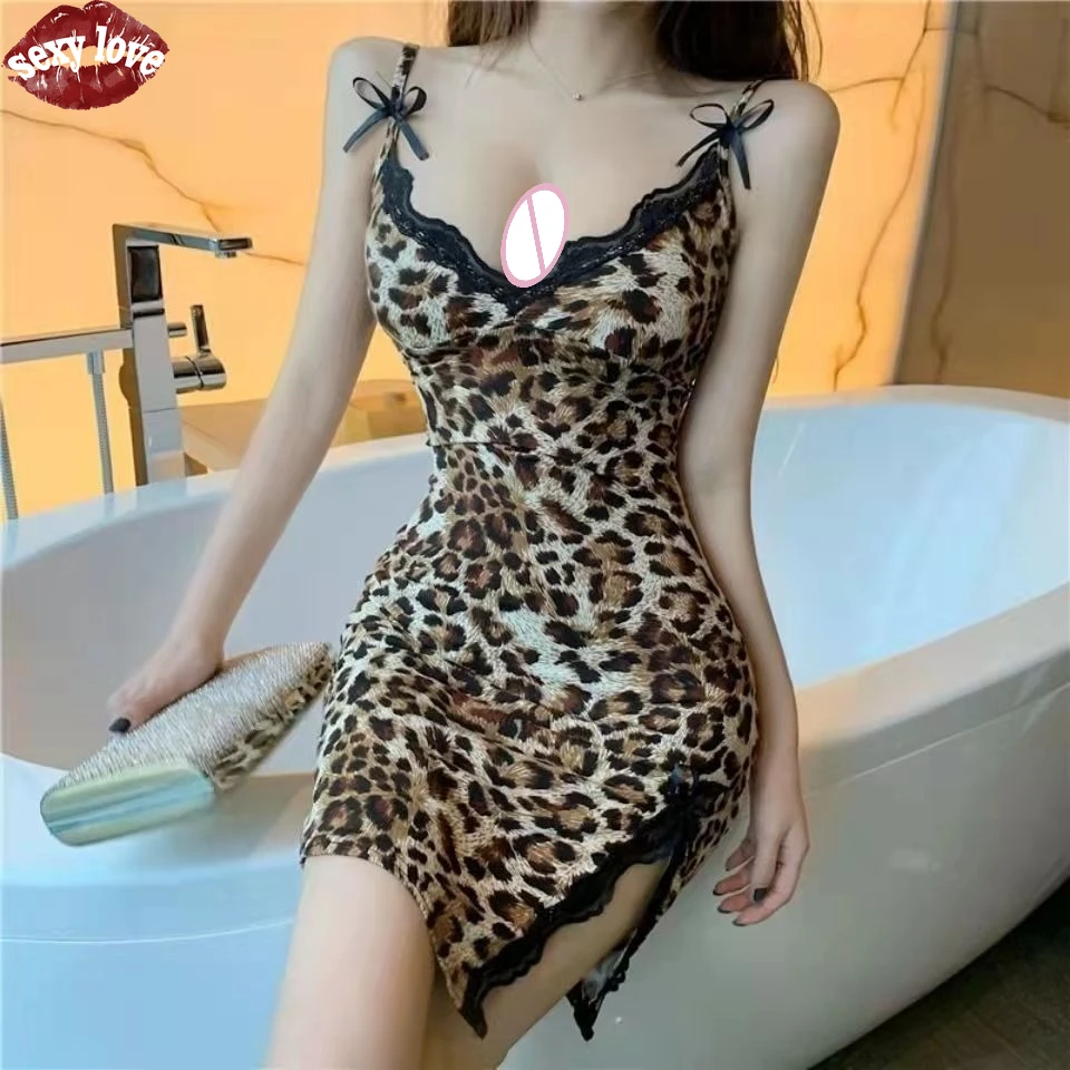 مثير الحب BDSM 2025 الأكثر مبيعا ليلة إغراء ليوبارد مقوس دانتيل الديكور الجانب سبليت على السرير يمزح مثير حزام النوم تنورة #3