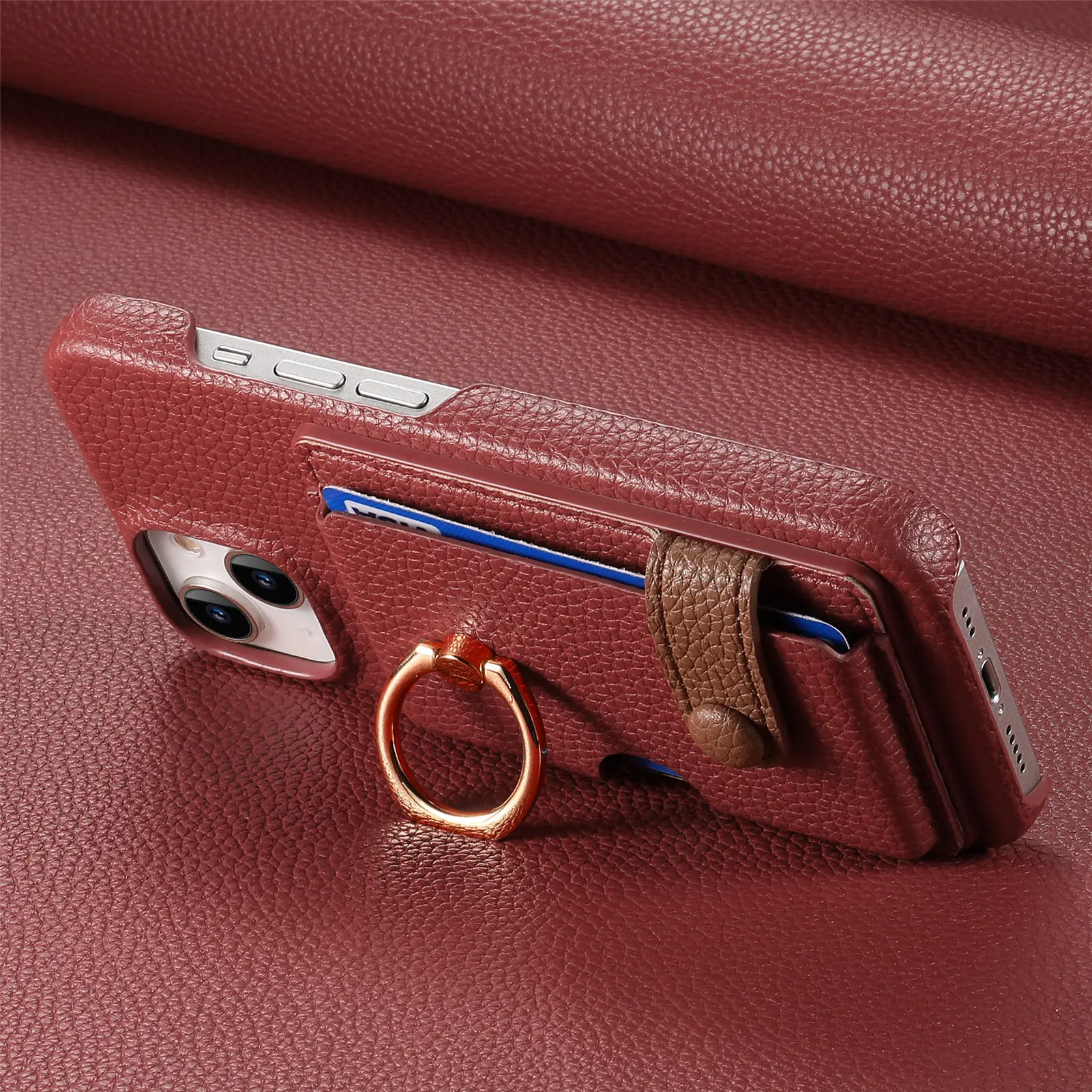 Leather Ring Support Phone Case for IPhone 17 Air 16E 18 16 15 14 13 12 11 Pro Max Plus Wallet with Card Holder Shockproof Cover