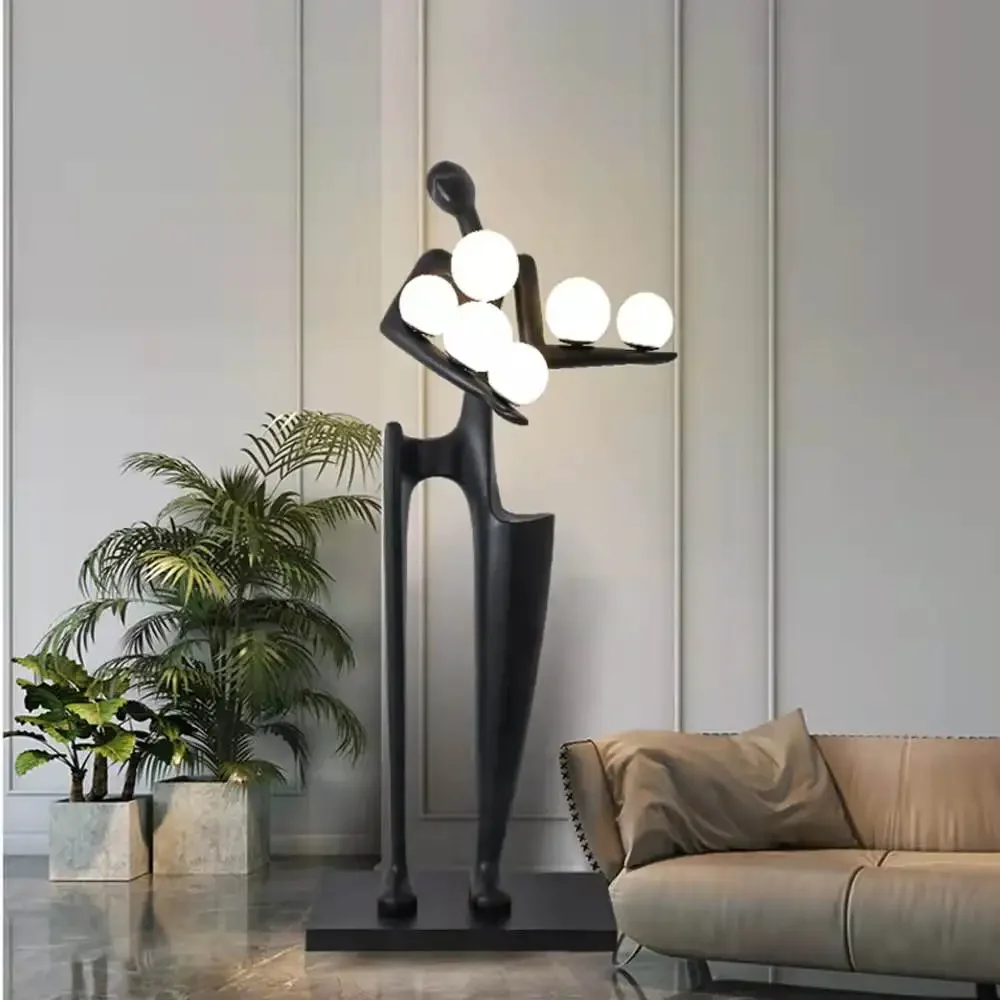 Modern abstract figure sculpture floor lamp, light luxury fiberglass resin humanoid art welcome decoration