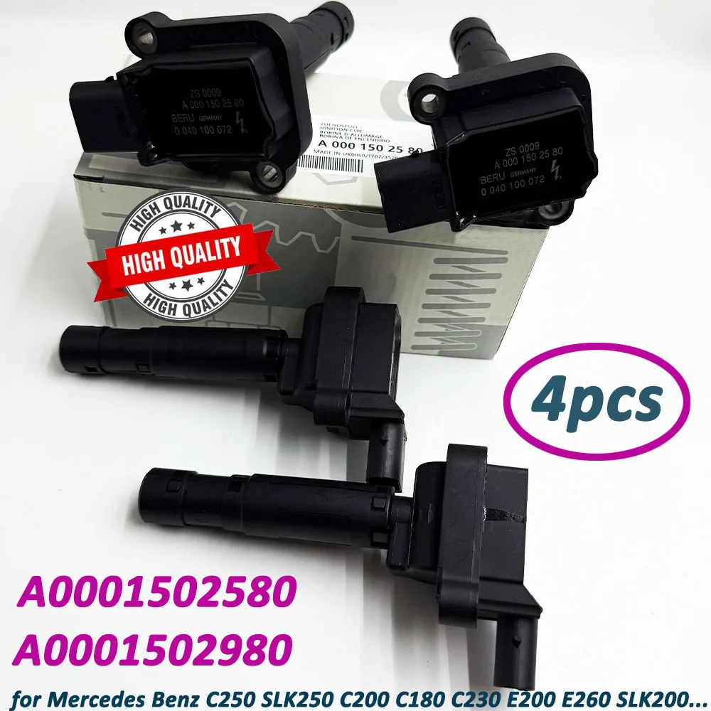 UF658 GN10552 Ignition Coil (4pcs) For Mercedes Benz 2014 2015 C250 2012-2015 SLK250 1.8L L4 A0001502580 0001502580 A0001502980