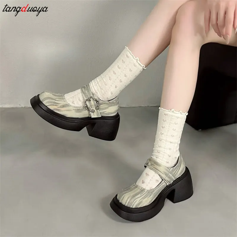 Chunky Heel Mary Jane Shoe Women Thick Heel PU Leather Single Shoes Women Retro college style JK Uniform lolita shoes loafers