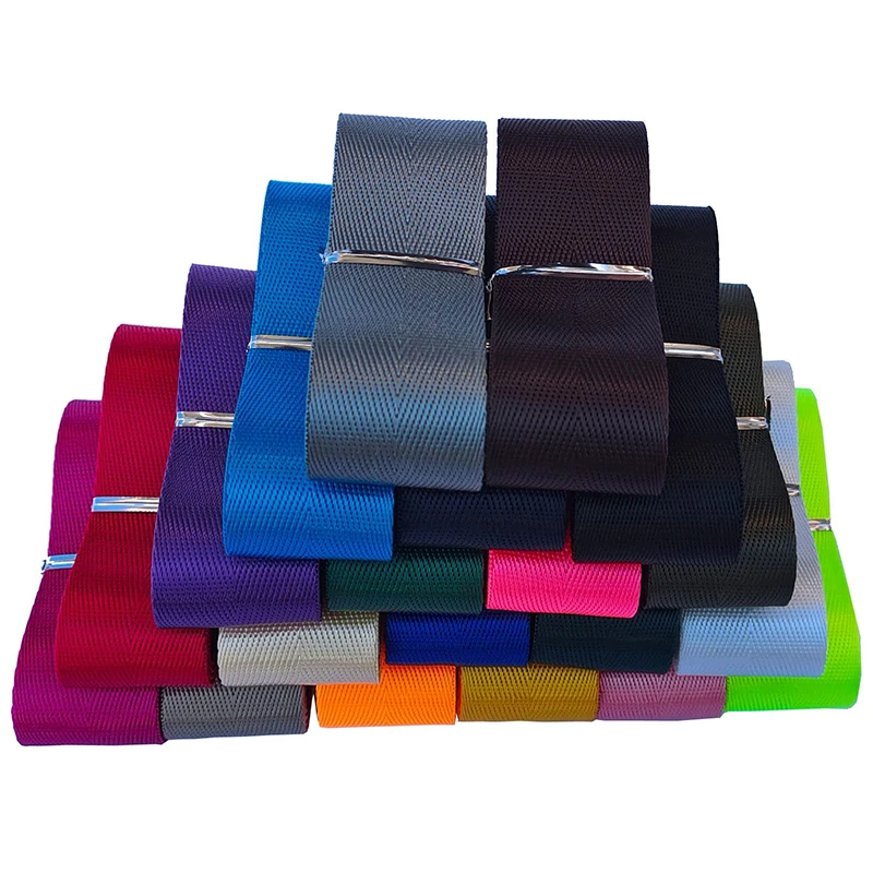 

20M Meetee Colored Nylon Webbing for Bag Ribbon Strap 20/25/32/38/50mm Seat Belt Webbings Band Dog Leash Tape Sewing Accessories
