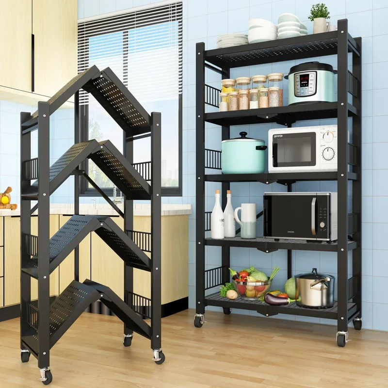 No installation kitchen rack floor-to-ceiling multi-storey microwave oven balcony home foldable rack storage rack