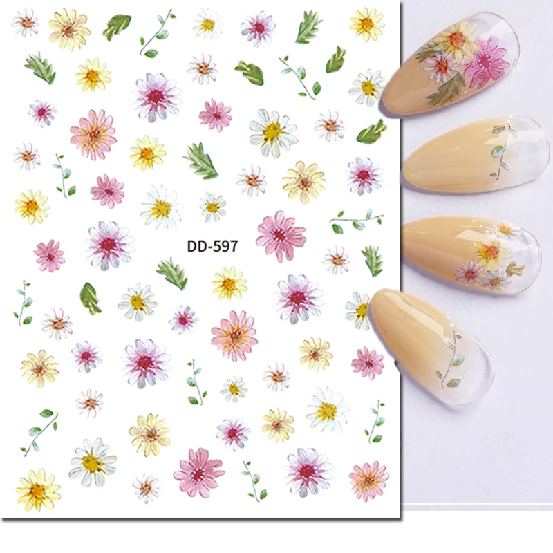 

Nail Art Stickers Retro Feel Dry Roses Watercolor Daisy Flowers Back Glue Nail Stickers Decoration For Nail Tips Beauty