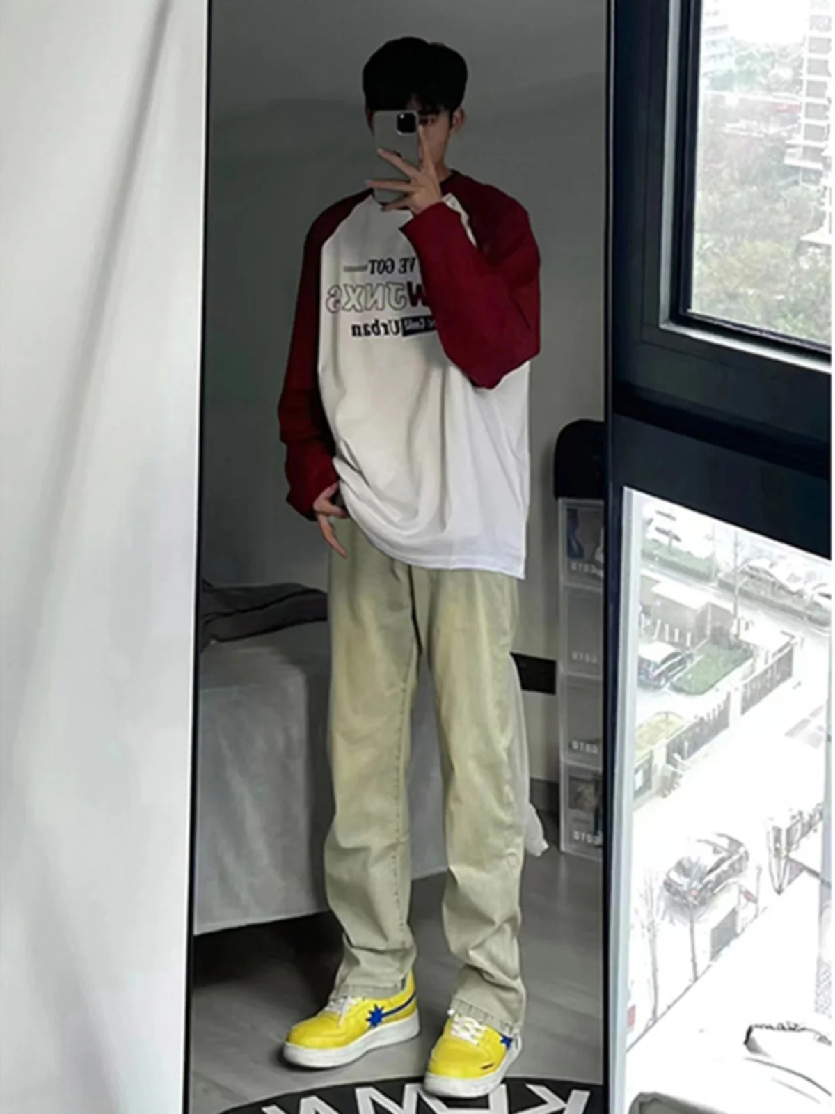 

Мужские джинсы прямого кроя в американском ретро-стиле, CleanFit, из желтого грязно-коричневого денима, слегка расклешенные, осенние, модные, брендовые, молодежные