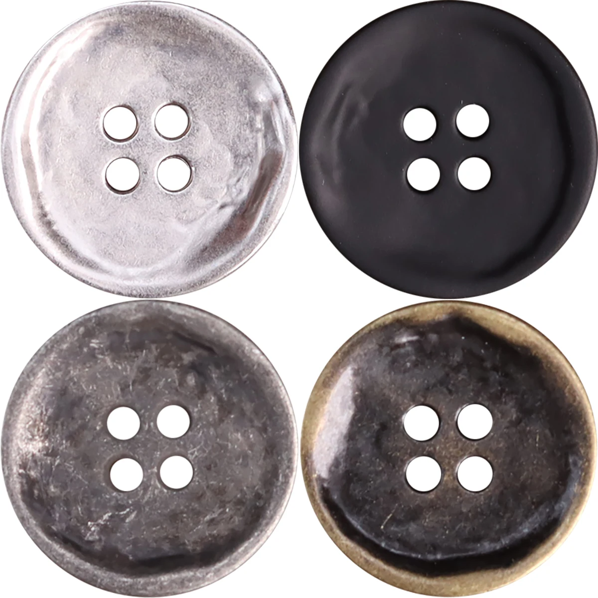 6pcs MUKU 2024 New Metal Series Thin 4 Hole Zinc Alloy Metal Buttons For Clothing High Quality Shiny Silver Matte Black Vintage