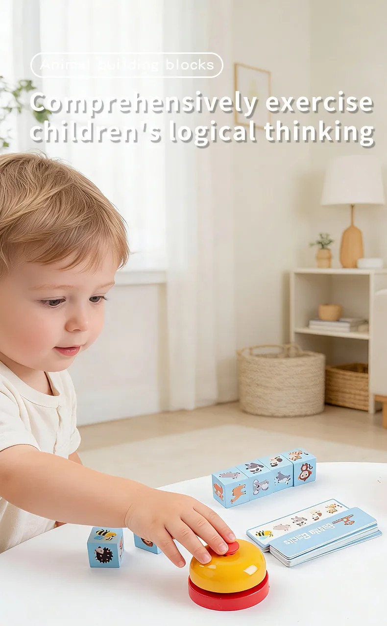 Würfel-Tier-Puzzle Holzbausteine Brettspiel Holzklötze für Kinder Spielzeug Geschenk – Detail 2