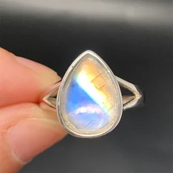 Uglyless Natural Colorful Blue Moonstone Rings Women Rainbow Moon stone bead Horse Eye Waterdrop Ring 925 Silver Jewelry Healing