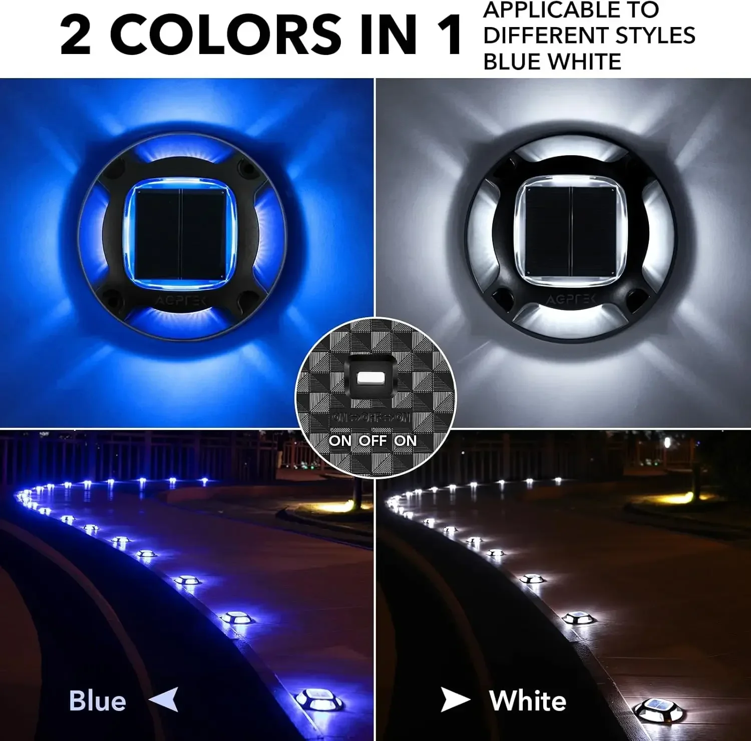 Solar Driveway Lights Outdoor 12 Pack, 2 Color Modes LED Deck Dock Marine Waterproof Security Marker Lights for Step Sidewalk St