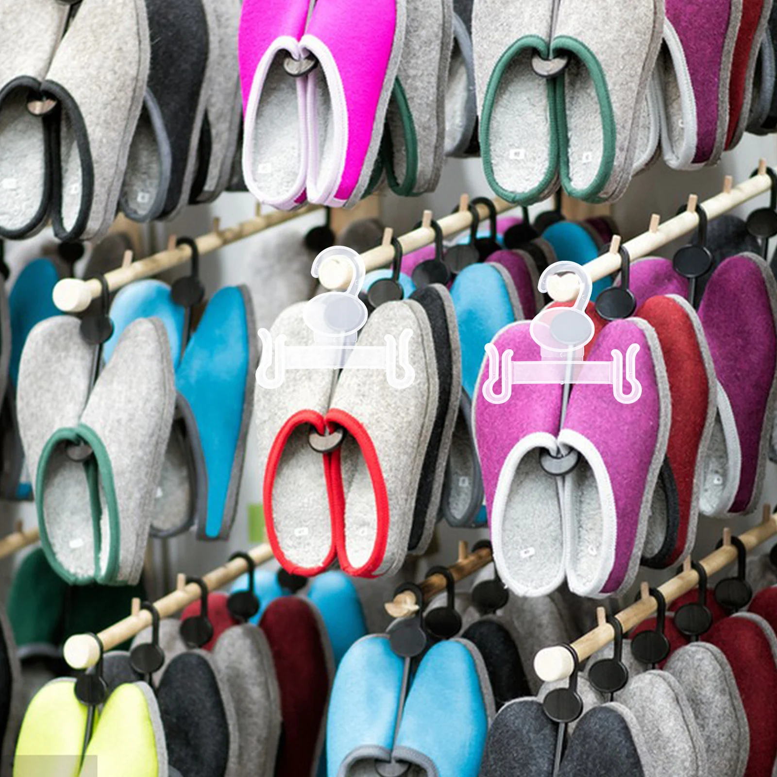 

100Pcs Plastic Shoe Hanger Hooks Slipper Organizer Display Hooks for Retail Sandals Flip-Flops Shoe Storage Hanging Rack