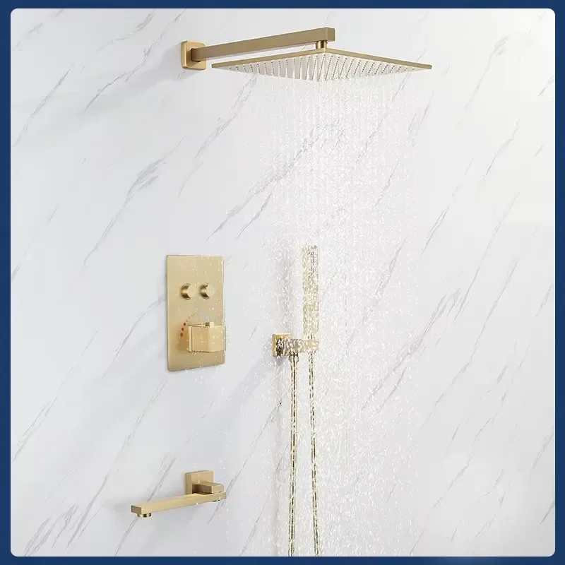 Brushed Gold Brass Modern Bathroom Thermostatic Shower Combo Set with Easy Installation and 3-Year Warranty