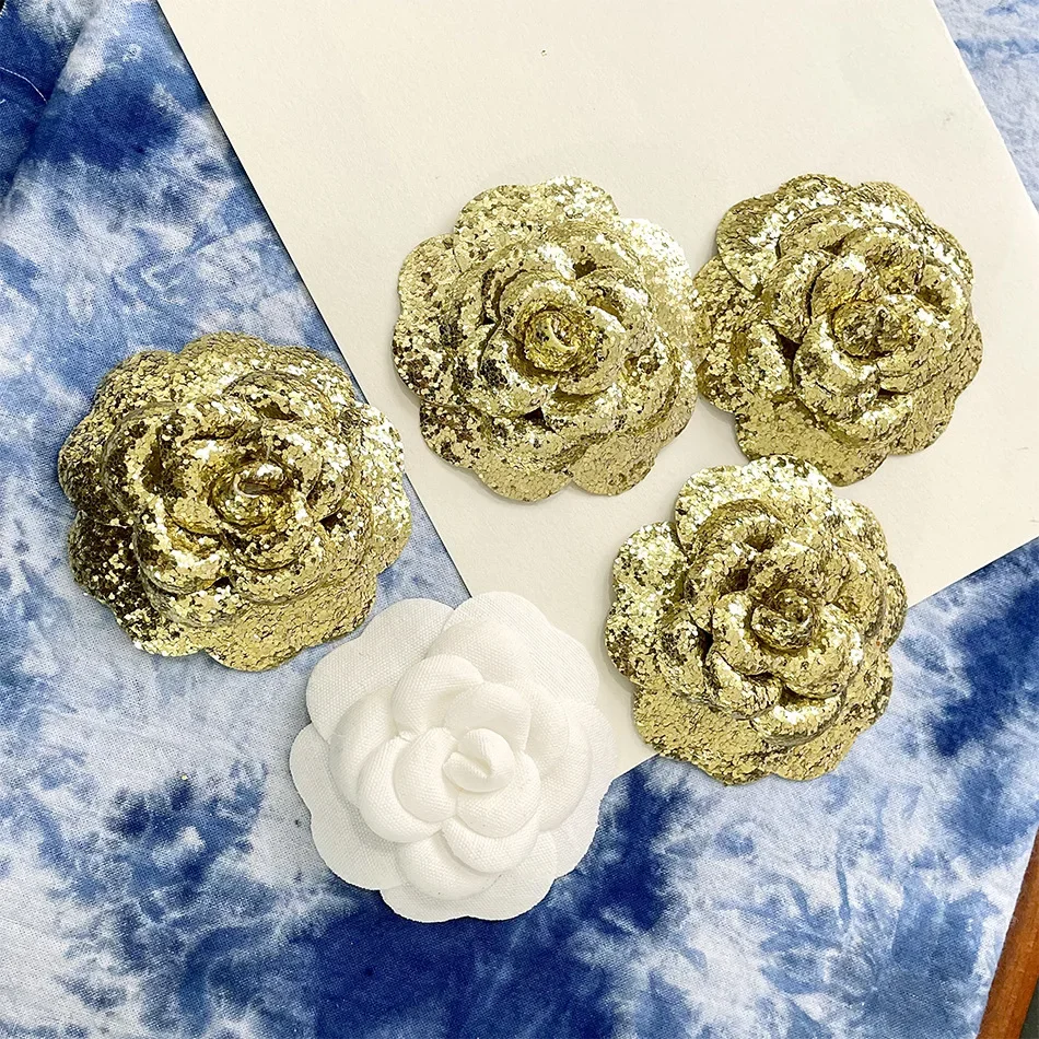 20pcs/bag Bling  Gold Camellia Flower Sticker  - Party Gift Box Packing Accessories