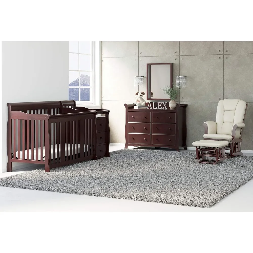 Portofino 5-in-1 Convertible Crib and Changer (Espresso) – Crib and Changing -Table Combo with 3 Drawers, Includes Baby