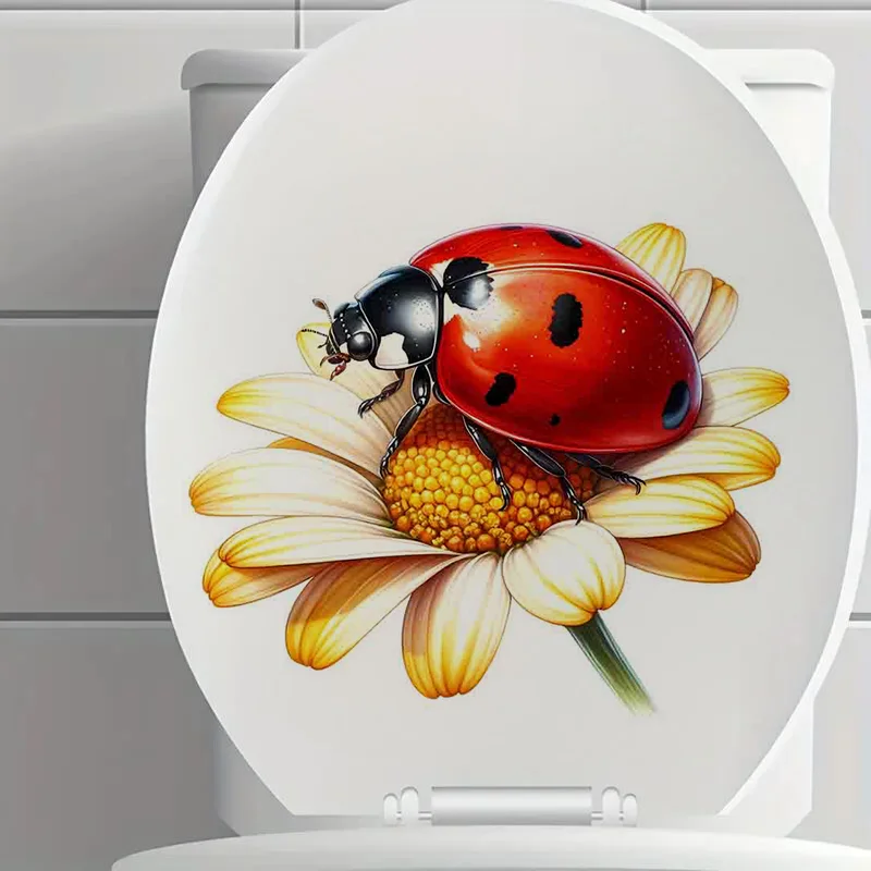 90644# Ladybug Toilet Sticker, Durable Material, Perfect for Home Wall Decor, Aesthetic Room Decoration