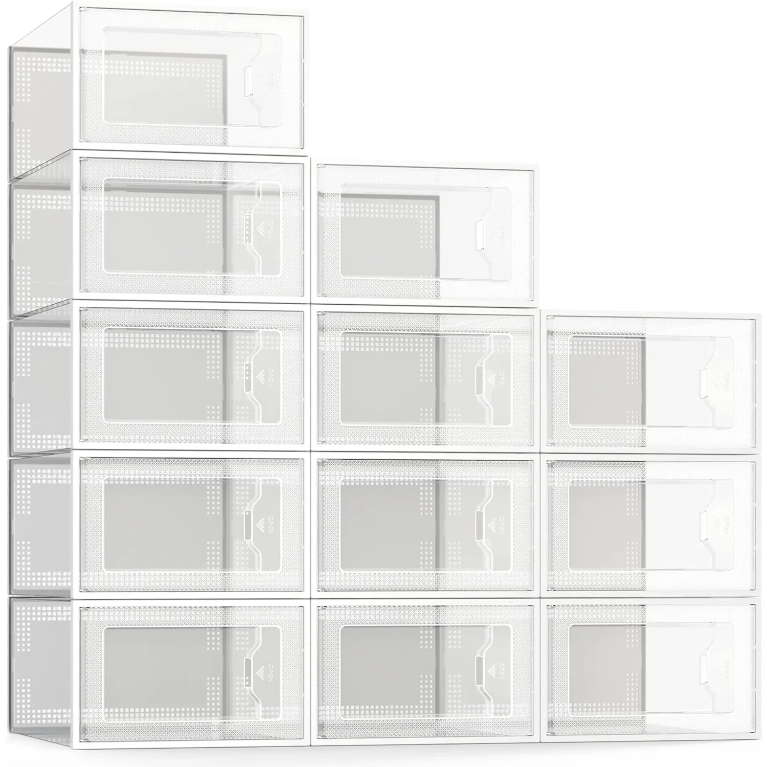 

X-Large Shoe Storage Box Fit Size 11, Clear Plastic Stackable Shoe Organizer for Closet, Foldable Shoe Rack 12 Pack Clear