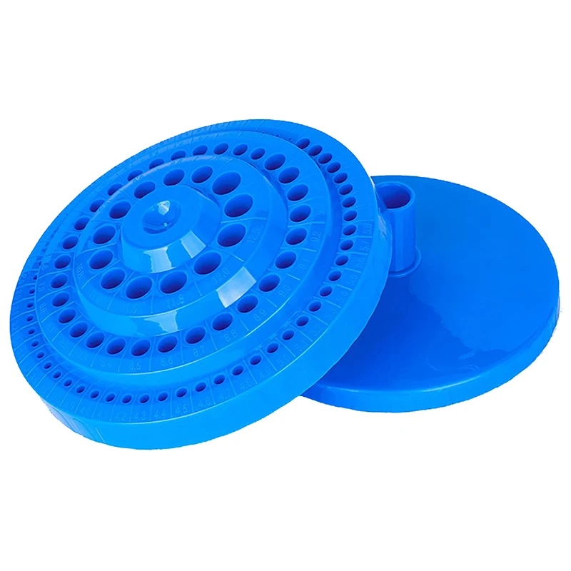 Caja de almacenamiento de brocas de plástico duro de forma redonda, 1 piezas, 100 piezas, 1-13mm, soporte, orificio azul, organizador de plástico,