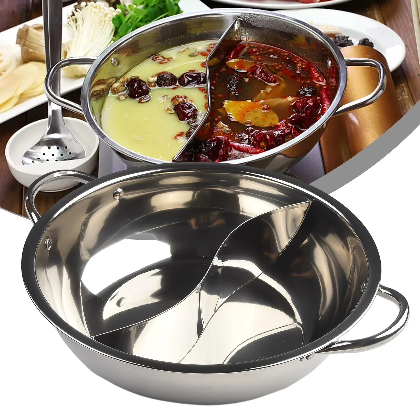 Yuanyang Pot Double Split Hot Pot Stainless Steel Hot Pot Kitchen Cooker Gas Stove Pot Home Kitchen Cooker Part