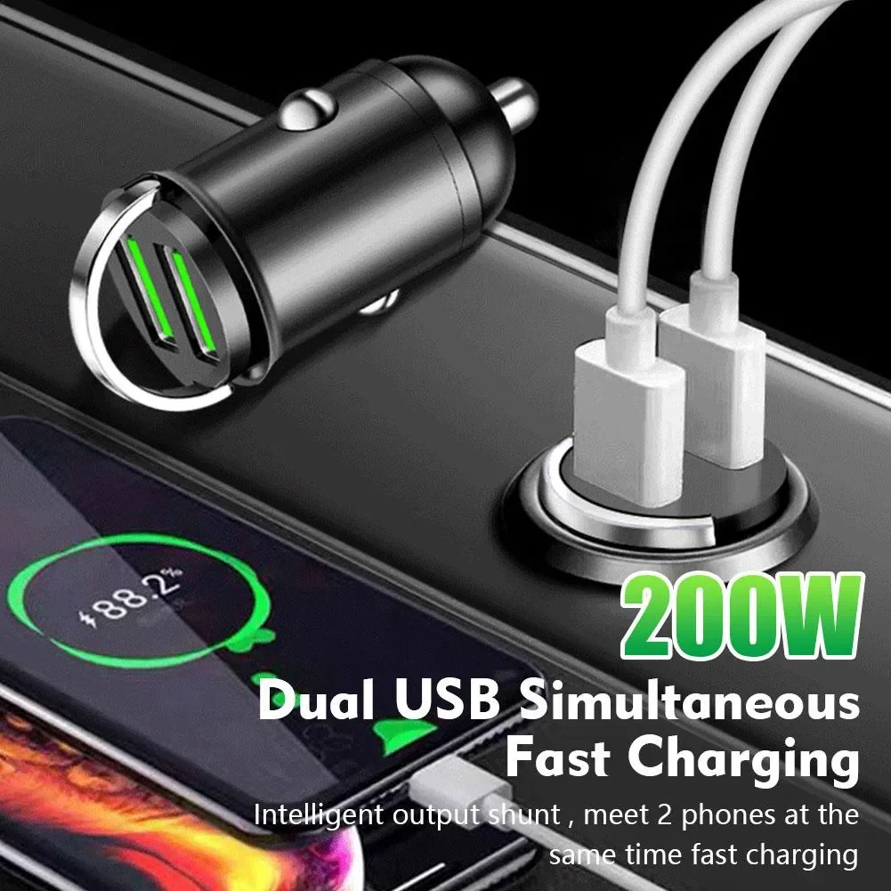 

200W Car Invisible Fast Charger Super Fast Charging Mini Car Adapter Automotive Interior Portable Cigarette Lighter Accesso