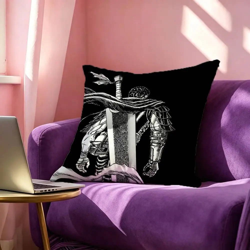 B-Berserk Guts B-Black Swordsman  Pillow Case Square Double-Sided Sofa Cushion Cover Bedroom Bedside Pillow