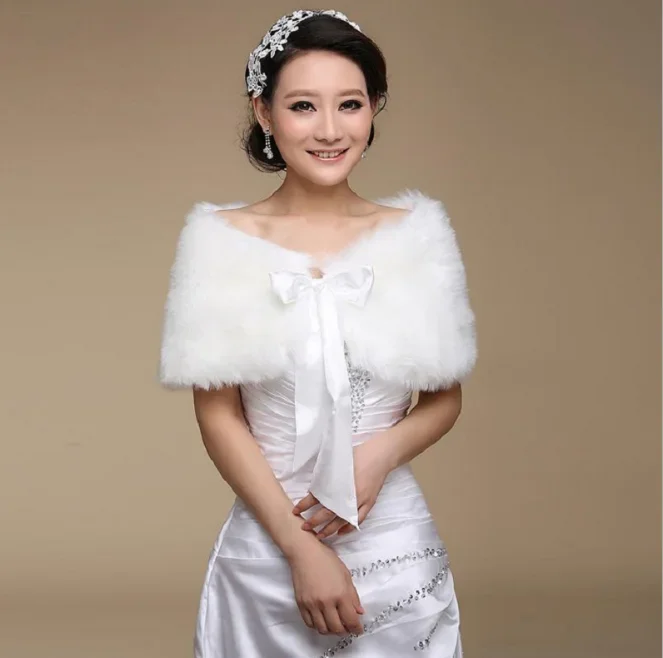 

Soft Fur Like Dress Accessories Streamer Wedding Women's Pure White Bridal Shawl Out Party Performance Etiquette