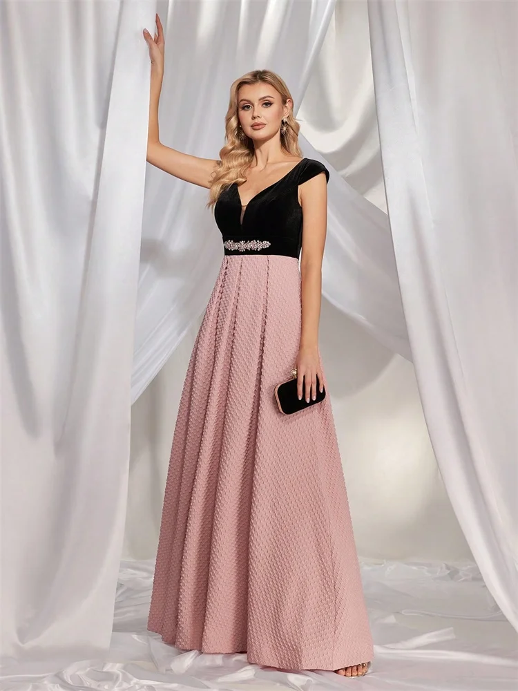 Lucyinlove Elegante abito da sera formale per le donne Lusso 2025 Profondo scollo a V Prom Party Abito verde Lunghezza pavimento Abiti rosa