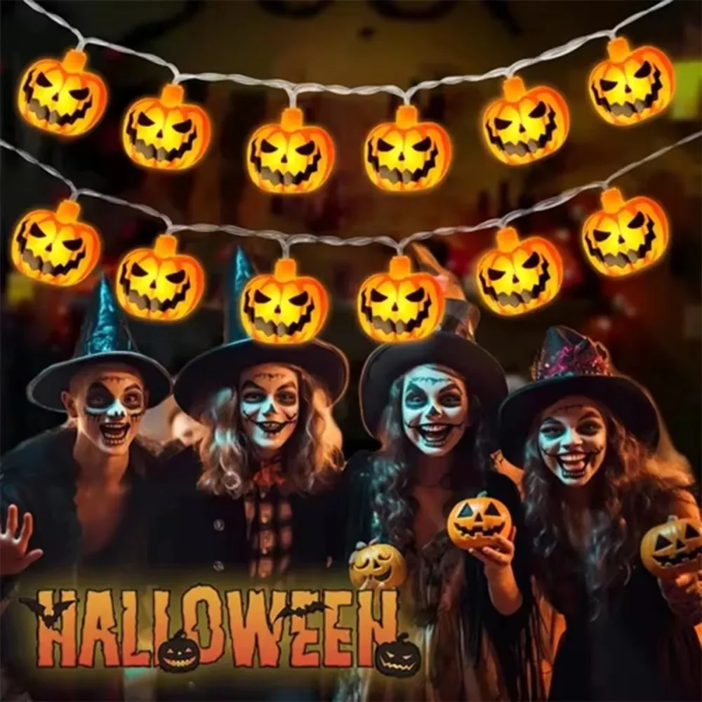 10/20 LED Halloween Flat Head Pumpkin Shape Party Decoration Lights Indoor Room Bedroom Living Room Festival Atmosphere Lighting