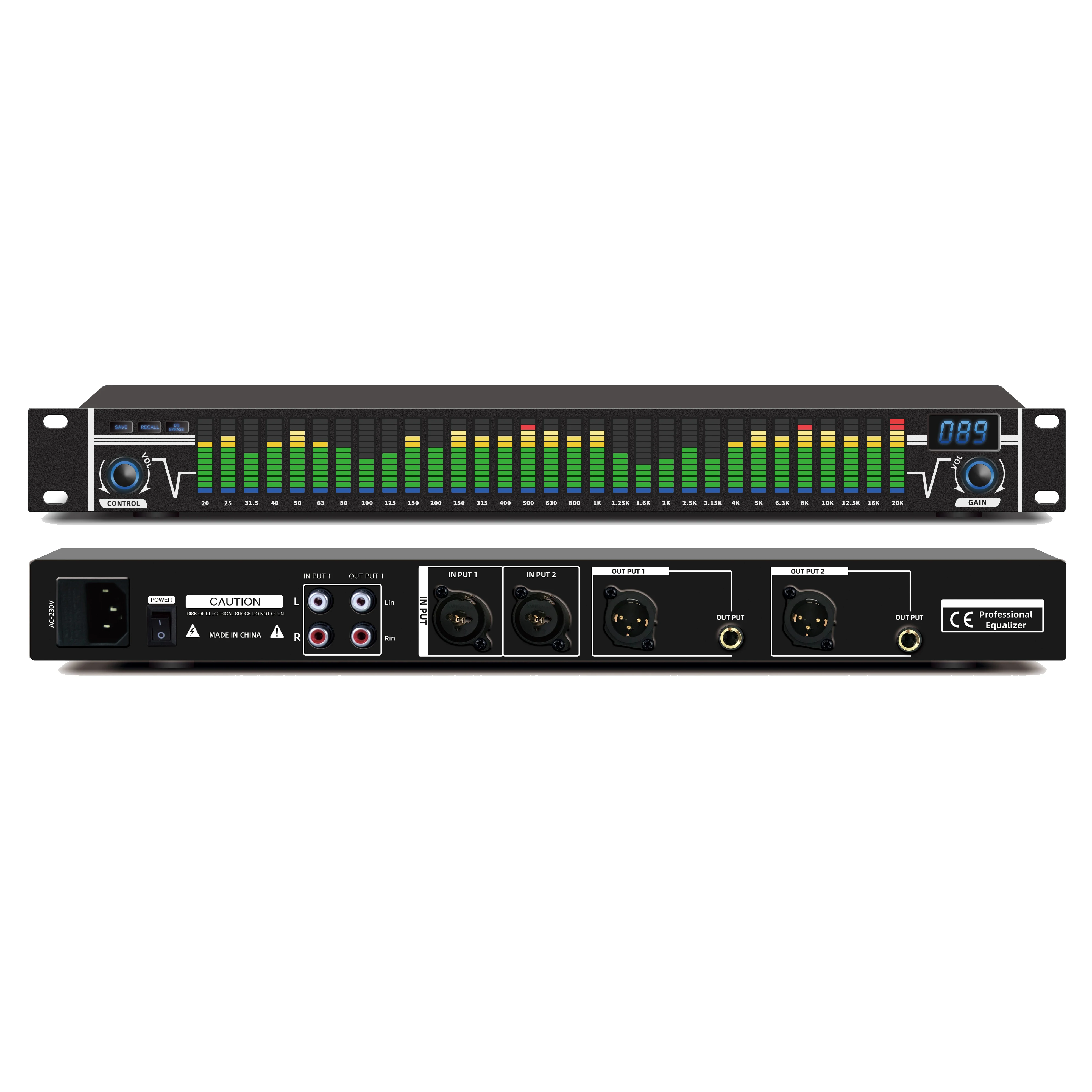 Dual-channel synchronous control 31-band DSP processing equalizer