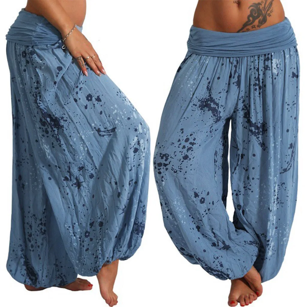 Boho Floral Print Yoga Pants for Women Elastic Oversize Loose Wide Leg Trousers Lady Plus Size Baggy Sweatpants Long Pants