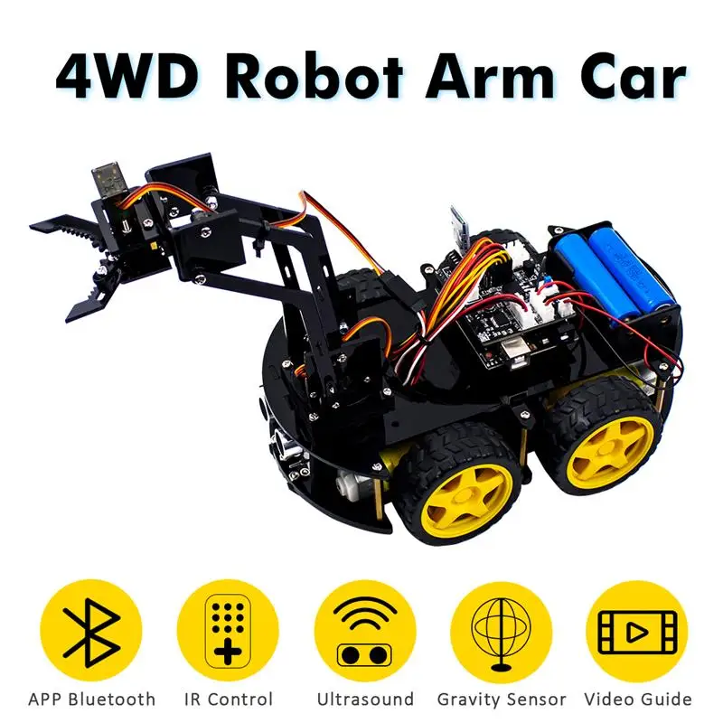 Top Mechanical 4WD Robot Arm Car Kit for Arduino Smart Robot Car Set for Learning Education Automation Kits