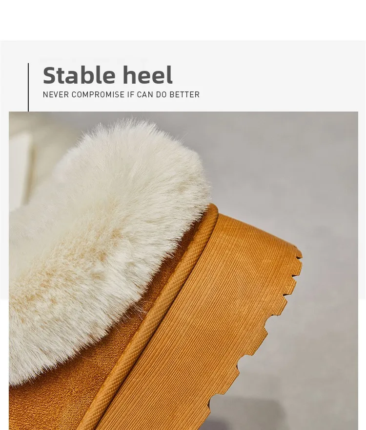 Damen-Hausschuhe mit Fleece-Futter, zum Überziehen, mit Plateausohle, dicker Sohle, warm für den Winter, rutschfest, für den Außenbereich. – Detail 3