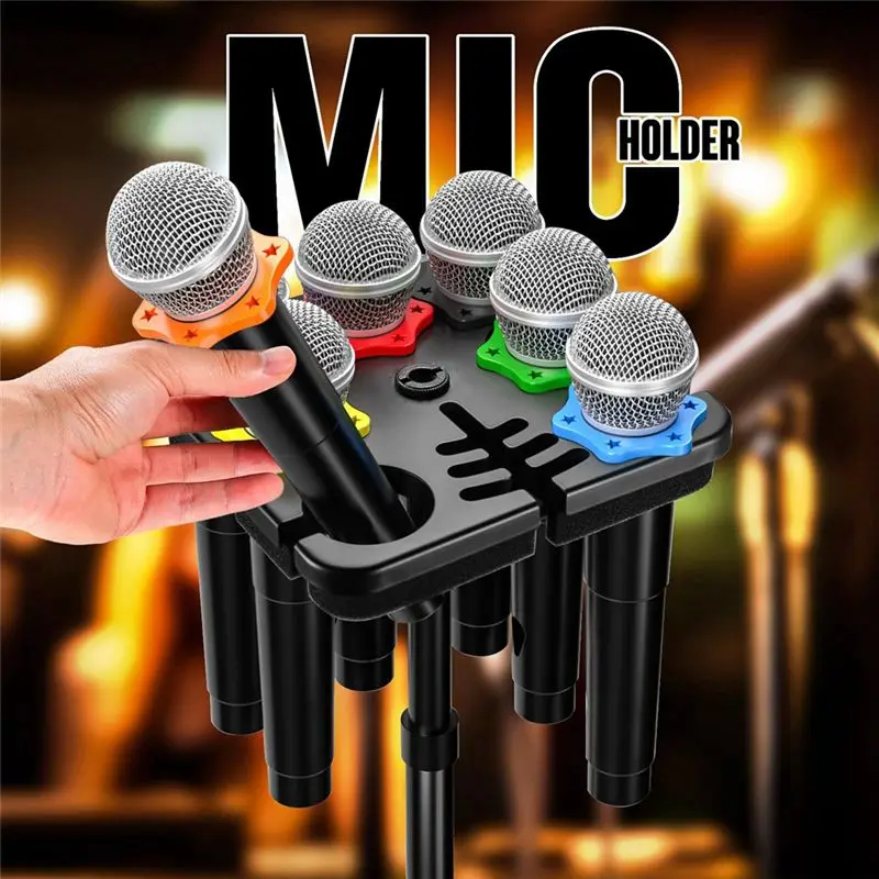 b29c-microphone-holder-tray-square-stand-holds-up-to-7-mics-with-cable-slots-for-stage-organize-display