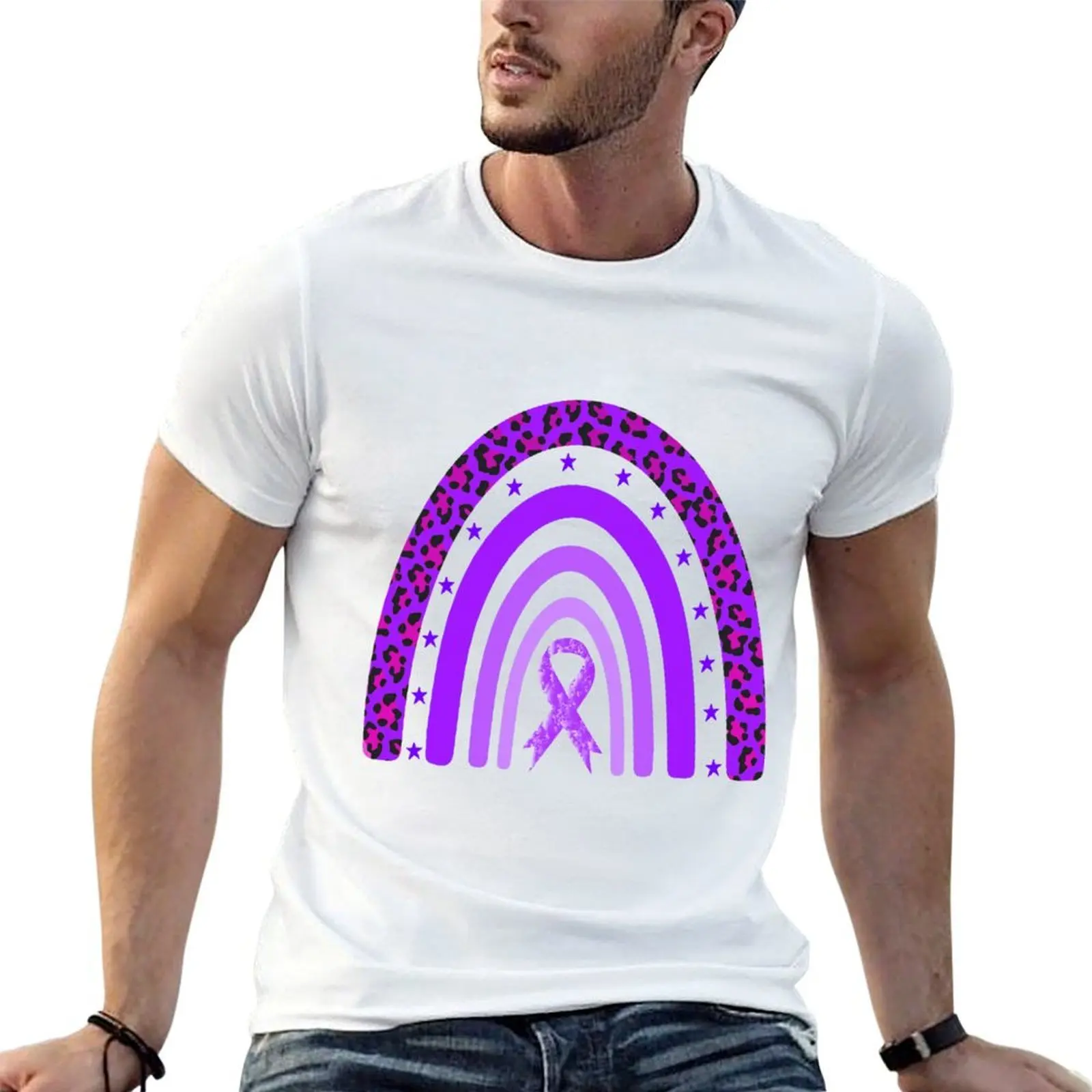 

I Wear PurpleAlzheimer's Awareness Rainbow T-Shirt man t shirt summer funny t shirts cotton T-Shirt