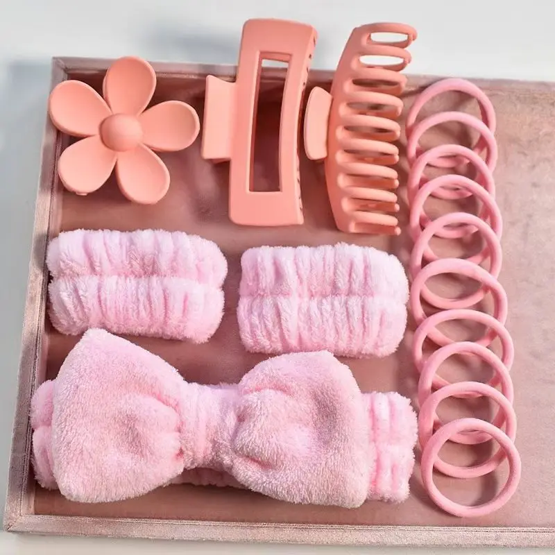 16pcs set with soft headband, bow, face wash and washing strap, large matte matte matte, grip clip, elastic headband