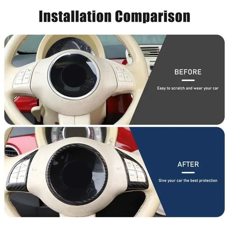

Для Abarth Fiat 500 2008-2023 комплект украшения рулевого колеса из углеродного волокна, чехол на руль, интерьерные автоаксессуары