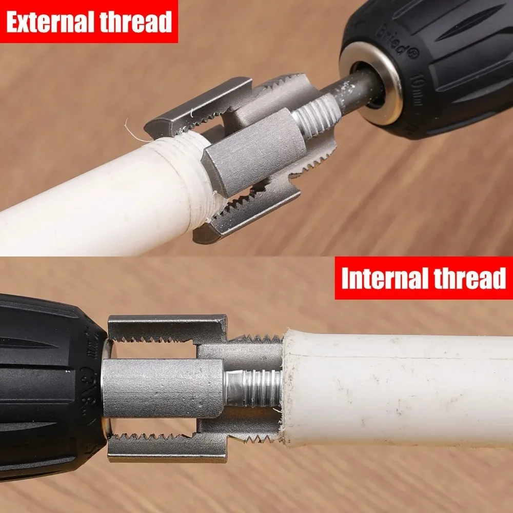 4-point Water Pipe Inner Hole Opener Electric Drill Hexagonal Plastics Pipe Threader Maker Detachable Double Head Tapping Tool
