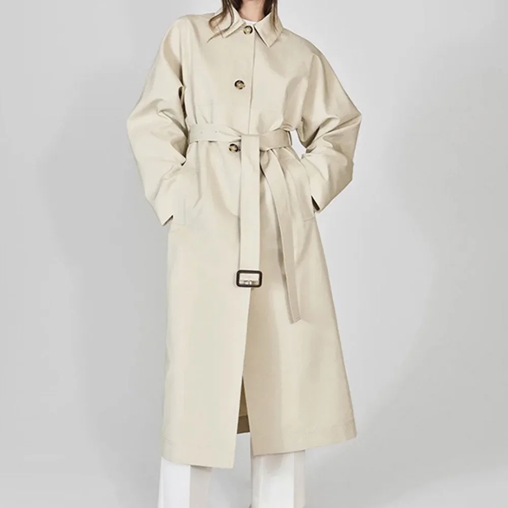 Fall New Lapel Single-Breasted Waist-Length Windbreaker Casual Simple Removable Belt Jacket Trench Coat for Women