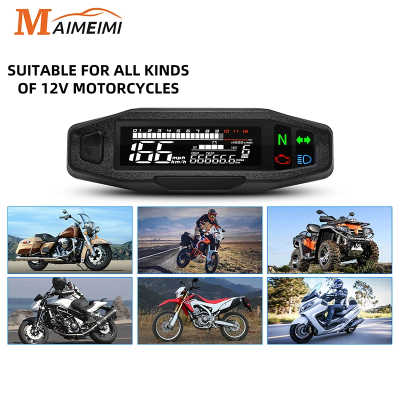 Universal Digital Motorcycle Speedometer Moto Meter Digital Tachometer Odometer Instrument Sensor Speed Gauge Tacho RPM Meter