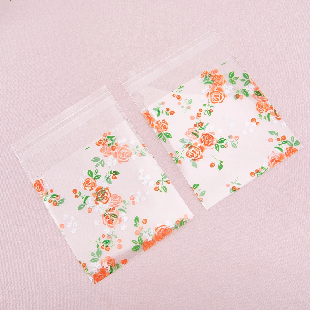 50pcs 7x10cm Pink Rose Plastic Self Sealing OPP Bags Transparent Bags for DIY Jewelry Packaging Storage Bag Gifts Snack Pouches