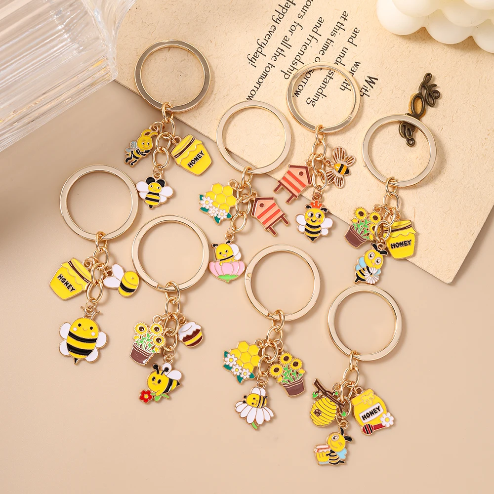 Aihua Cute Honey Bee Keychain Women Girls Flower Bee Key Ring Pendants for Handbag Decor DIY Handmade Key Chain Jewelry Gifts - view 4