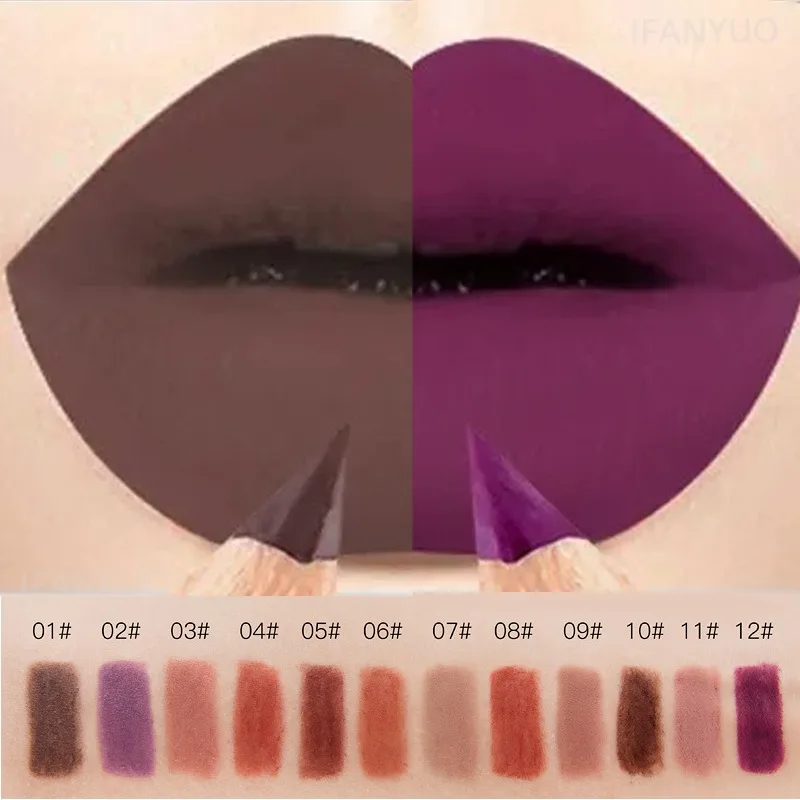 12 Farben wasserfester Lipliner, Nude, matt, braun, Lippenstift, Kontur, sexy, lila, langanhaltender Lipliner, Damen-Lippenkosmetik