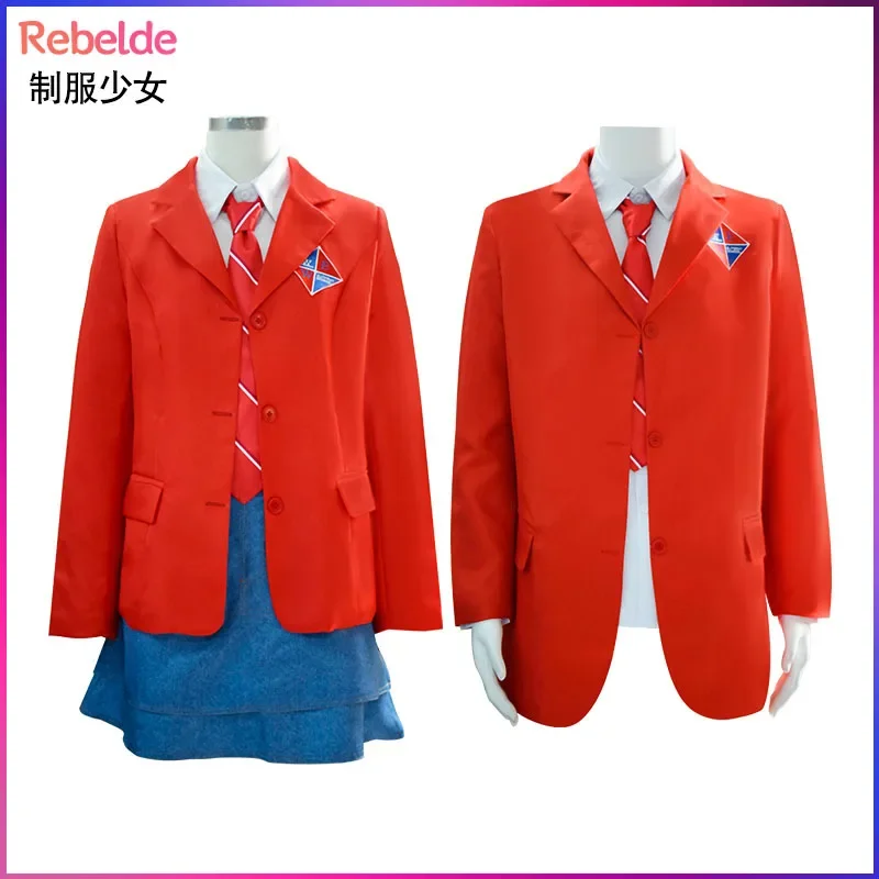 EWS Rebelde School Uniform Cosplay Costumes Red Color Jacket Shirt Skirt Halloween Carnival Party for Girls High School Students