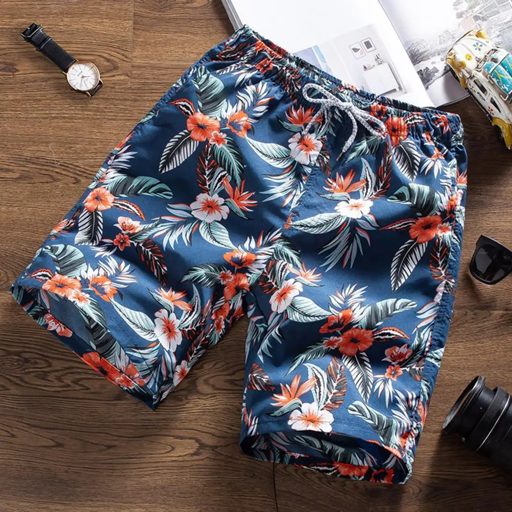 Casual Print Design Shorts Colorful Geometric Print Men's Beach Shorts with Adjustable Elastic Waist for Quick Drying