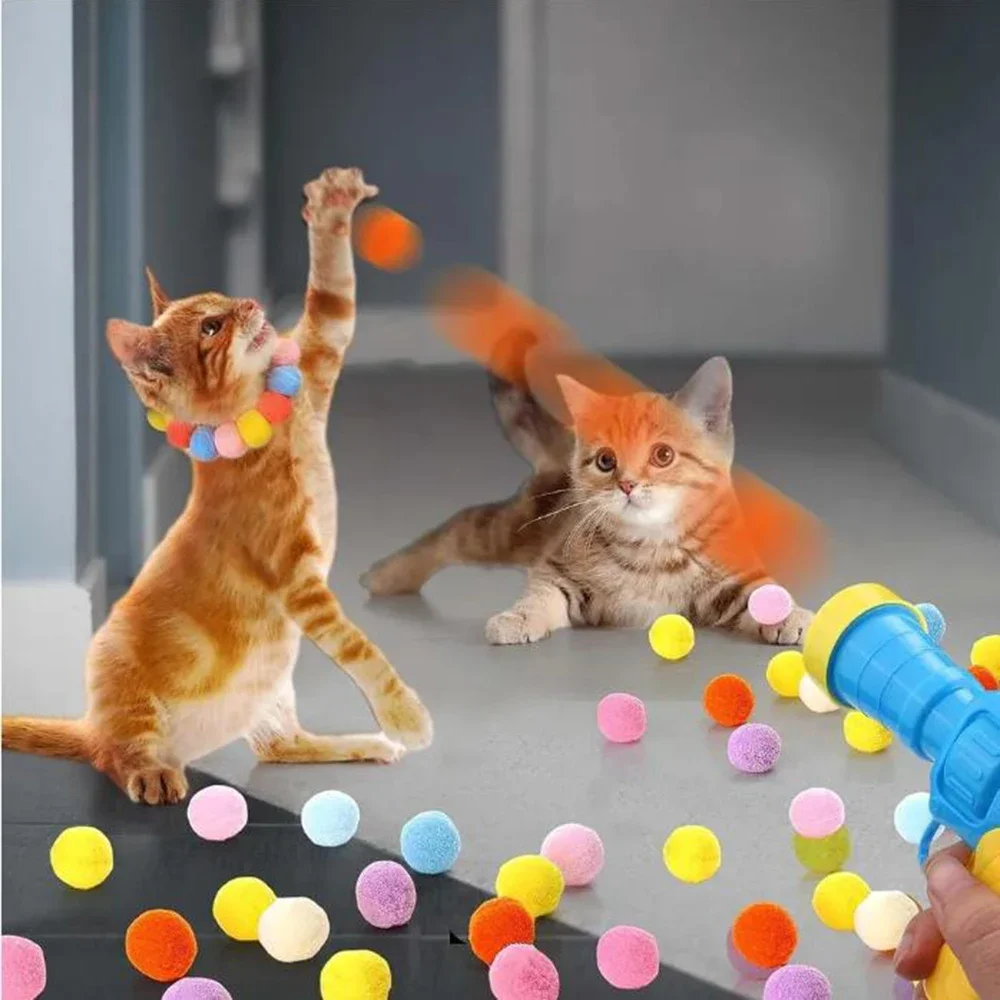

Cat Toys Interactive Launch Training Toy for Pet Kitten Creative Mini Shooting Gun Games Plush Ball Toys 30/50/100PCS Balls