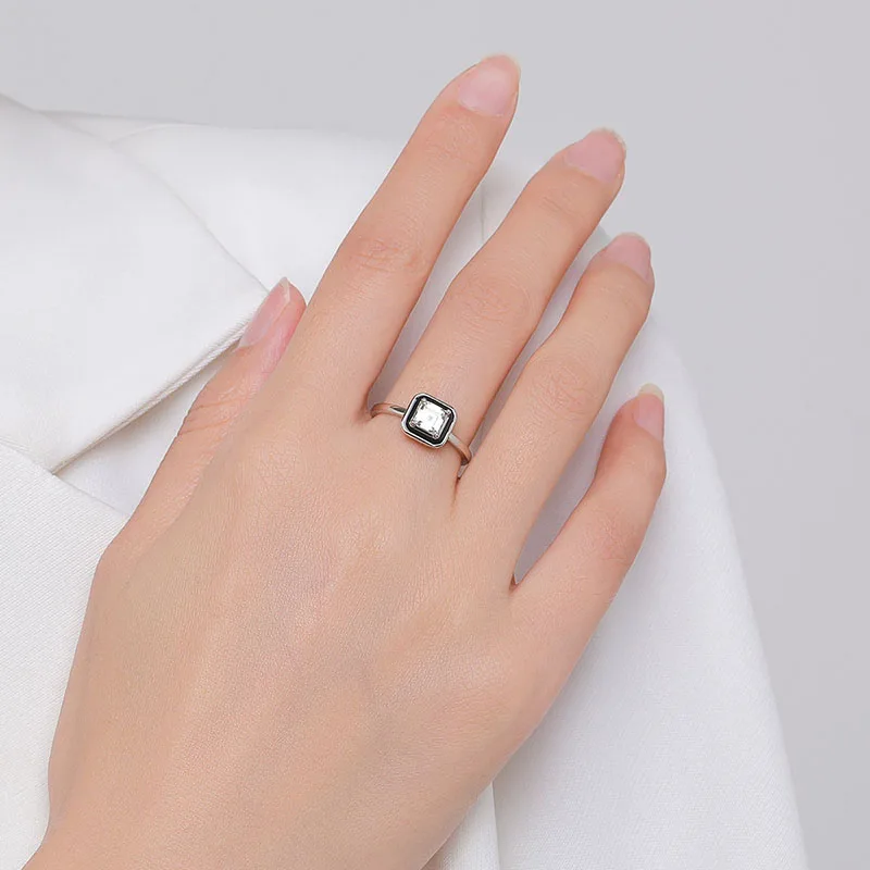 S925 Sterling Silver Drop Glue Superflash Zircon Ring Creative Personality Commuter Style Jewelry For Women