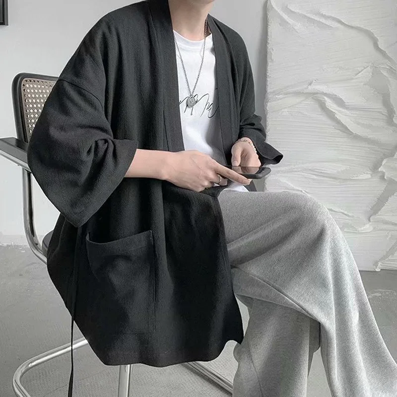 Ins Uomini Kimono Cappotto Allentato Baggy Oversize Taoista Sacerdote Mantello Mantello Top Camicie Outwear Retro Uomini Cardigan Streetwear