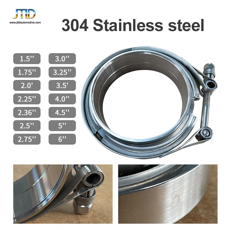 

JTLD Heavy Duty 304 Stainless Steel V-Band Clamp Male Female Flange Kit Standard V Band Assembly Exhaust Turbo Pipe