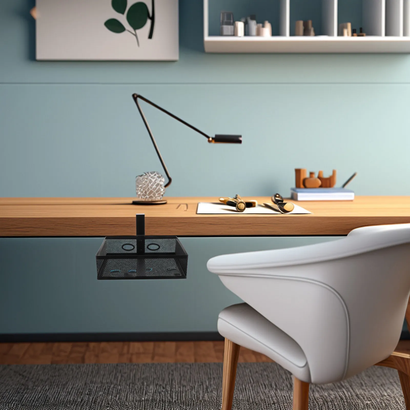 

Under Desk Hidden Organizer Tray 360 Rotatable No Drill Large Capacity Storage Shelf for Office Desktop Supplies