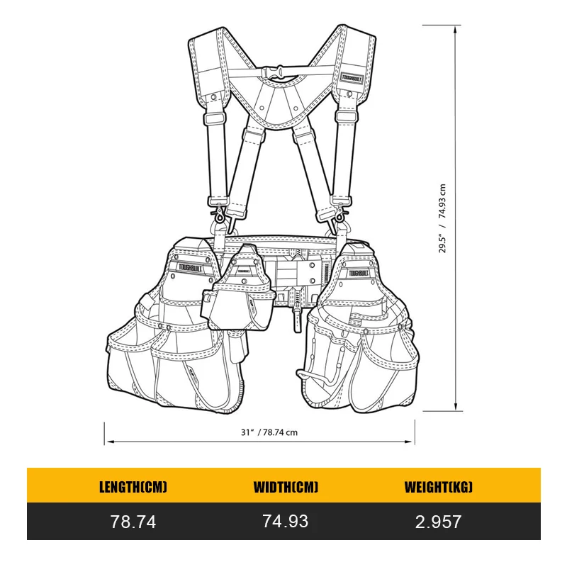 TOUGHBUILT TB-CT-101-5P 5pc Pro Contractor Tool Belt Set Waist Bag Belt Shoulder Strap Power Tool Accessories