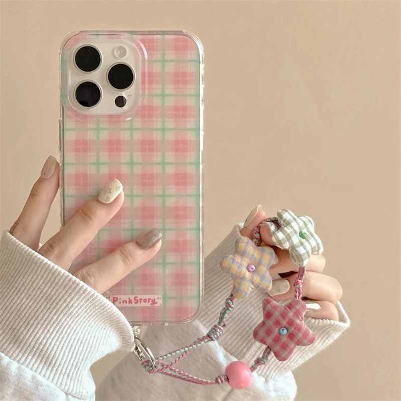 Grande buraco ind semi transparente em pó grade caso de telefone com grade colorida telefone pendurado corda para iphone 11 12 13 14 15 16 pro max
